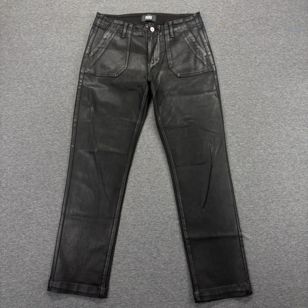 Paige Mayslie Straight Ankle Jeans Womens 28 Black Fog Luxe Coating Minimalist